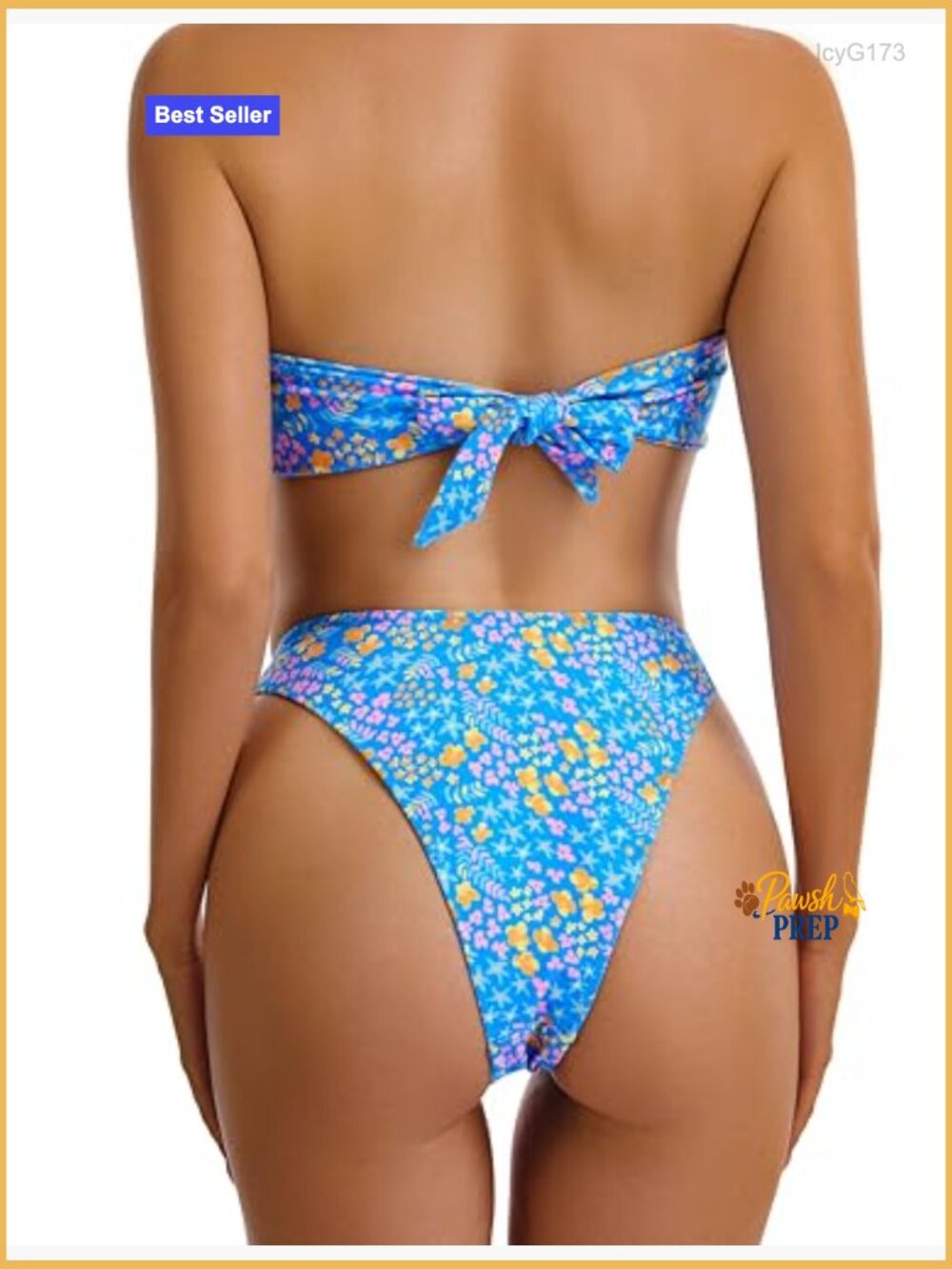 Floral Printed Bandeau Thong Cheeky Bikini Set High Cut Tie Side - Picture 6 of 7